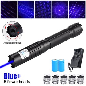 تصویر لیزر پوینتر حرارتی نور آبی اورجینال 6W Blue Burning Laser Pointer Pen High Power Visible Light Rechargeable 990Miles