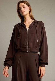 تصویر هودی زنانه قهوه ای دفکتو 