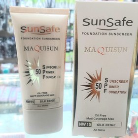 تصویر کرم ضد آفتاب کرم پودری و پرایمری مکیسان SPF۵۰ سان سیف | بژ ابریشمی Sunsafe Maquisun Foundation Sunscreen SPF50 | Silk Beige