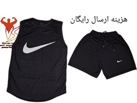 تصویر تاپ و شلوارک ورزشی مردانه آستین کتی مشکی - x Top&short