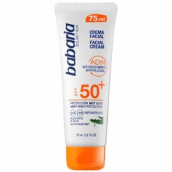 تصویر ضد آفتاب ضد پیری و ضد آلودگی هوا +SPF 50 باباریا babaria حاوی آلوورا حجم 75 میل SUNSCREEN CREAM ALOE SPF 50 babaria 75 ml