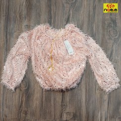 تصویر شومیز کراپ مجلسی دخترانه حریر فانتزی طرح ریش ریش سایز 50-55 سنین 5 تا 9 سال 