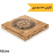 تصویر جعبه پیتزا کاغذی ایفلوت ۳۴ سانتیمتری طرح چوب (کارتن ۱۰۰ عددی) 