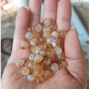 تصویر مهره سنگ سیترین برزیلی لکه برفی سایز 8 درجه یک طبیعی گوی اصل سوراخ دار 