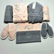 تصویر حوله عروس و داماد ست 10 تکه فیلی/گلبهی MA10 برند KALAR 