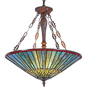 تصویر لوستر چراغ جلوی سقفی تیفانی Infront Tiffany Ceiling Light Large Pendant Lights 25 Wide 3 Light لامپ آویز معکوس 3 نور برای اتاق غذاخوری راه پله اتاق نشیمن ورودی سرسرا - ارسال 20 روز کاری 