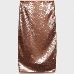 تصویر دامن میدی پولک دوزی شده زنانه قهوه ای منگو 