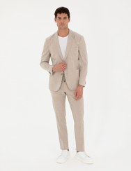 تصویر کت و شلوار پیرکاردین اورجینال مردانه Pierre Cardin TYB1023228160406186 Light Brown Extra Slim Fit Linen Blend Suit 50285295-VR002 