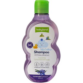 تصویر شامپو و نرم کننده مو کودک بی بی لند حاوی عصاره اسطوخودوس 200 میلی لیتر Babyland Hypoallergenic Lavender Extract Shampoo 200 ml