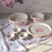 تصویر ست 6 تکه میوه خوری و شیرینی خوری دستساز سرامیکی طرح رز