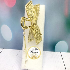 تصویر کلیپس پاپیونی فلزی نگین دار طلایی (رنگ ثابت) 