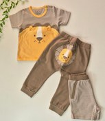 تصویر ست نوزادی پنبه نیلی طرح شیر - سه 