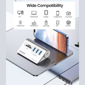 تصویر هاب 3 پورت یو اس بی 3.0 و کارت خوان اوریکو M3UT3-05-SV-BP 