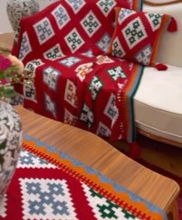 تصویر شال مبل طرح گلیم نخ ترک 