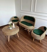 تصویر میز و صندلی حصیری مدل ۴نفره کاناپه دار - سبز کله غازی 