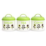 تصویر ست بانکه فلزی چای، شکر و قهوه با درب سبز 