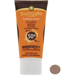 تصویر کرم ضد آفتاب سان سیف SPF50 رنگی بژ طبیعی مناسب پوست چرب و آکنه‌دار ۵۰ میلی لیتر 