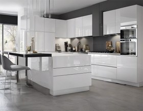 تصویر کابینت های گلاس سفید طوسی بدون دستگیره 