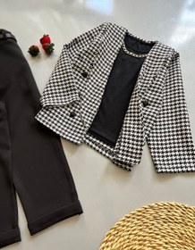 تصویر ست پوشاک دخترانه ۴ تیکه مجلسی با شلوار مازراتی و کمربند 