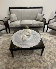 تصویر رومیزی گرد حریر گیپور سرمیران قطر 90 