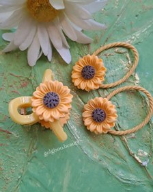 تصویر کش مو و مینی کلیپس آفتابگردان کد ۲۷۱۳ Sunflower hair clip and hair band for girls