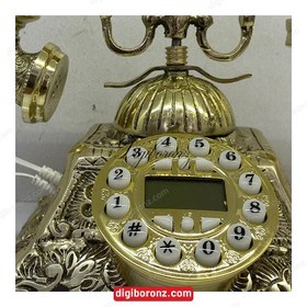 تصویر تلفن برنجی برنزی رومیزی مدل هرمی (تلفن برنزی) | تلفن رومیزی Bronze desk phone, pyramid model