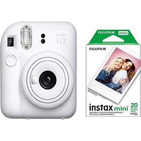 تصویر دوربین دیجیتال Fujifilm مدل instax mini 12 همراه با یک بسته کاغذ عکس 20 تایی 