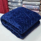 تصویر پتو گلبافت طرح گل برجسته تک رنگ سورمه ای - یکنفره Golbaft