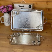 تصویر سینی مستطیل رز لیلیوم نقره ای سینی فلزی آبکاری با دو سال ضمانت