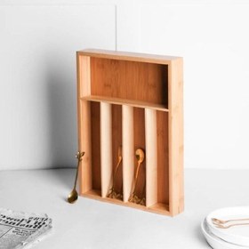 تصویر جا قاشقی و چنگال و ابزار چوبی بامبو کابینتی Bamboo wooden cutlery and tool holder for cabinet