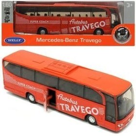 تصویر مدل خودرو 1:60 اتوبوس فلزی ریخته گری دایکاست مرسدس بنز تراوگو قرمز اورجینال WELLY 