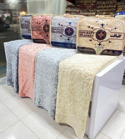 تصویر پتو دو نفره گلبافت کالباسی روشن تک رنگ گل برجسته کد 29 