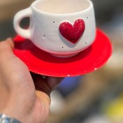 تصویر فنجون چای خوری قلب برجسته - نعلبکی قرمز 