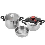 تصویر زودپز دوقلو پارس استیل مدل وستا ظرفیت ۶ لیتر با بدنه استیل ضد زنگ 