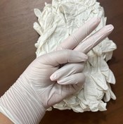 تصویر دستکش نیتریل سفید صدفی سایز اسمال - مدیوم nitrile glove white color of size small