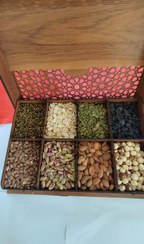 تصویر پک هشت مغز شاهانه کرمان | آجیل لوکس ترمه و چوب مخصوص هدیه 