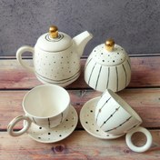 تصویر ست چایخوری خط خطی طلادار 