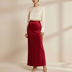 تصویر دامن مجلسی راسته بلند قرمز سایز ۳۲ تا ۶۲ 