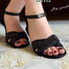 تصویر پاپوش مجلسی زنانه مشکی کفه چرم طرح ضربدری 