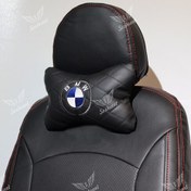 تصویر پشت گردنی صندلی خودرو آرم BMW چرم هدیه روز مرد بسته ی دو عددی 