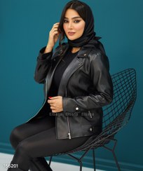 تصویر کت چرم زنانه مدل دیلان سایز ۳۶ تا ۴۸ رنگ مشکی و آبی نفتی 