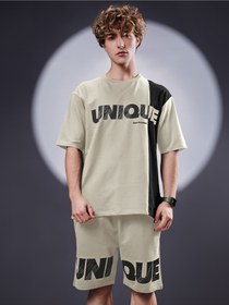 تصویر تراکت سوئیت نخی طوسی روشن مردانه برند مانیاک با آستین نیمه بلند و یقه گرد برند maniac Maniac Mens Unique Printed Round Neck Half Sleeve Light Grey Cotton Tracksuit