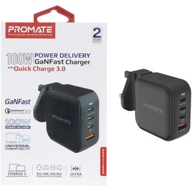 تصویر شارژر دیواری فست و PD چهار پورت Promate مدل GaNPort4-100PD.Multi Plug 100W - مشکی 