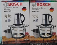 تصویر خردکن غذاساز بوش مدل 2503 جدید 6 تیغه تیتانیوم طلایی همراه با 6 تیغه زاپاس طلایی و سیرپوست کن و همزن 3000 وات 