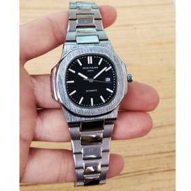 تصویر ساعت مردانه پتک فیلیپ ناتیلوس نقره‌ای صفحه مشکی پتک فیلیپ ( Patek Philippe )