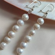 تصویر گوشواره مروارید پرورشی با پایه گوشواره عصایی نقره 925عیار با کیفیت 