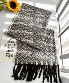 تصویر شال موهر صابونی طرح جناقی 1 - مشکی_کرم 