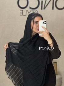 تصویر شال نخی راه راه مشکی کد2711 