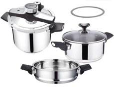 تصویر زودپز دوقلو دسینی ظرفیت 6 لیتر و ۸ لیتر با بدنه استیل 