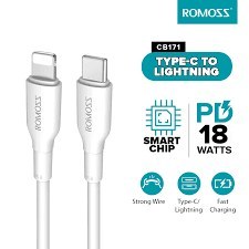 تصویر کابل پاوردلیوری 18 وات 1 متری Type C به لایتنینگ روموس مدل CB171 Romoss CB171 Type C to Lightning PD Fast Charge TPE Material Cable